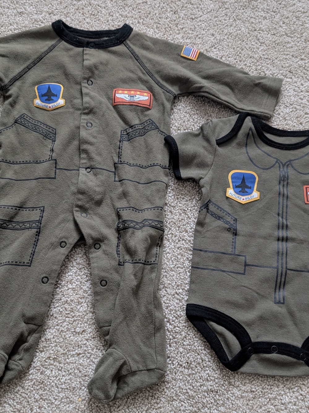 Baby Military-Style One-Piece Set in Olive Green